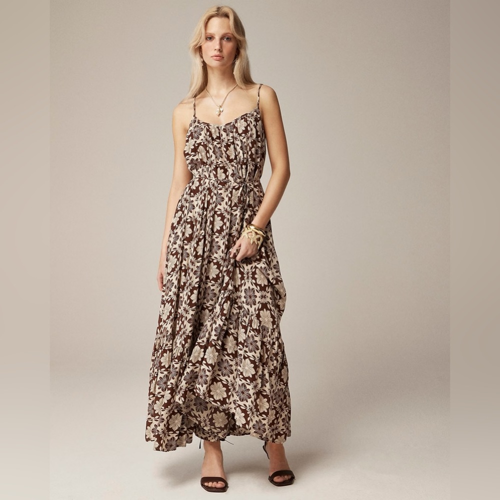 J. Crew Floral Maxi Dress in Brown and Cream